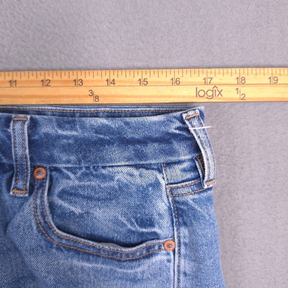 American Eagle Stovepipe Jeans High Rise Light Wash Blue 12 Raw Hem Strigid - Picture 7 of 11